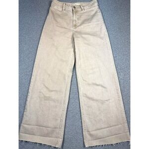 Mango MNG Jeans Women's 2 Tan Catherine Wide Leg High Rise Raw Hem Cotton